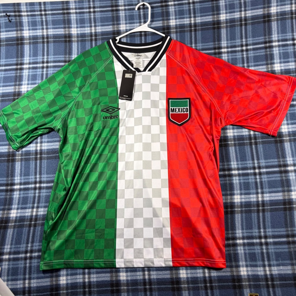 Umbro Mexico Soccer Jersey Mens Large Green White Red Checkered World Cup NWT